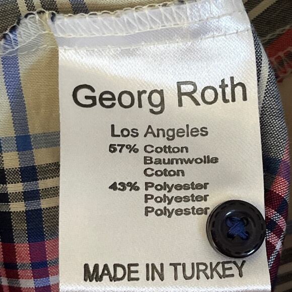 Georg Roth Los Angeles Plaid Shirt Small Contrast Cuff Floral Trim Button Down - Picture 3 of 11